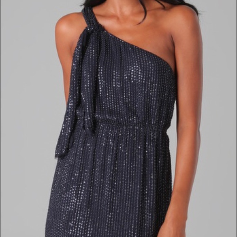 One shoulder beaded navy Alice and Olivia dress